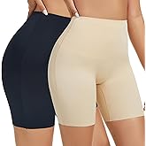 JTJFIT Women High-Waisted Slip Shorts for Under Dresses Seamless Short Boyshorts Smooth Panties Anti Chafing Underdress(Black+Beige, L)