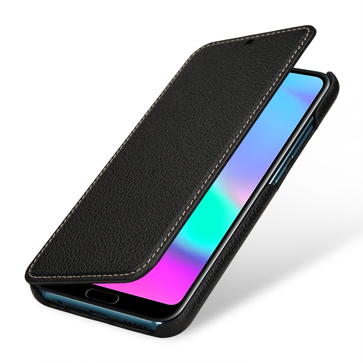 StilGut Book Type Flip Case for Honor 10, Genuine Leather Huawei Honor 10 Case, Black