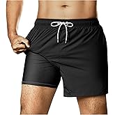 BRISIRA Mens Swim Trunks Nylon 5" with Compression Liner Bathing Suit Swim Shorts Swimsuit Swimwear Quick Dry Pockets Beach