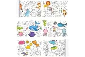 Drawing Paper Roll 3 Metres Cuttable White for Coloring, Drawing, Painting and Markers, Classroom, Party, Home Crafts, 3Theme