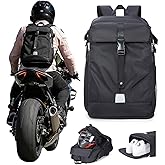 Helmet Backpack for Motorcycle Riders, Waterproof Large Capacity Backpack with Holder, Helmet Bag for Storage Hiking Cycling, Motorcycle Backpacks Motorcycle Riders Accessories for Men Women Black