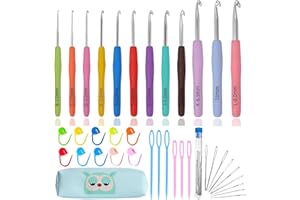 Cdrompy 40Pcs Crochet Hooks,12 Sizes Crochet Hooks Set,Crochet Hooks Ergonomic Soft Grip,Ergonomic Crochet Hooks for Arthritic Hands(2mm-8mm), pink