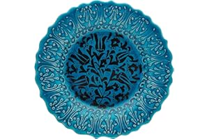 Ayennur Turkish Decorative Plate 9.85"(25cm) Handmade Ceramic Ornament for Home&Office Wall Hanging Decor (Blue)