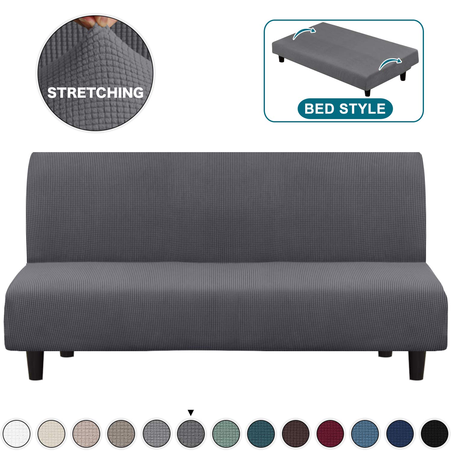 Turquoize Polyester Blend Grey Sofa Checkered Slipcover Stretch High Spandex Futon Cover Furniture Covers for 3 Seater Futon Slipcover, Form Fit Stretch (Futon, Grey)