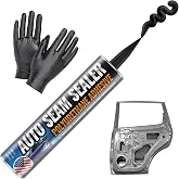 [Black] Professional Automotive Seam Sealer, Paintable Quick-Set Polyurethane Auto Body Seam Sealer for Metal Surfaces of Cars, Trucks, Etc, Includes Gloves &amp; Tip - Black RV Roof Sealant