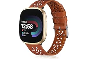 AFOSKCE Leather Bands for Fitbit Versa 3 Bands/Versa 4 Bands for Women Men/Fitbit Sense Bands/Fitbit Sense 2 Bands,Floral Breathable Hollow Replacement Wristbands Band for Versa 4/Sense Watch,Black