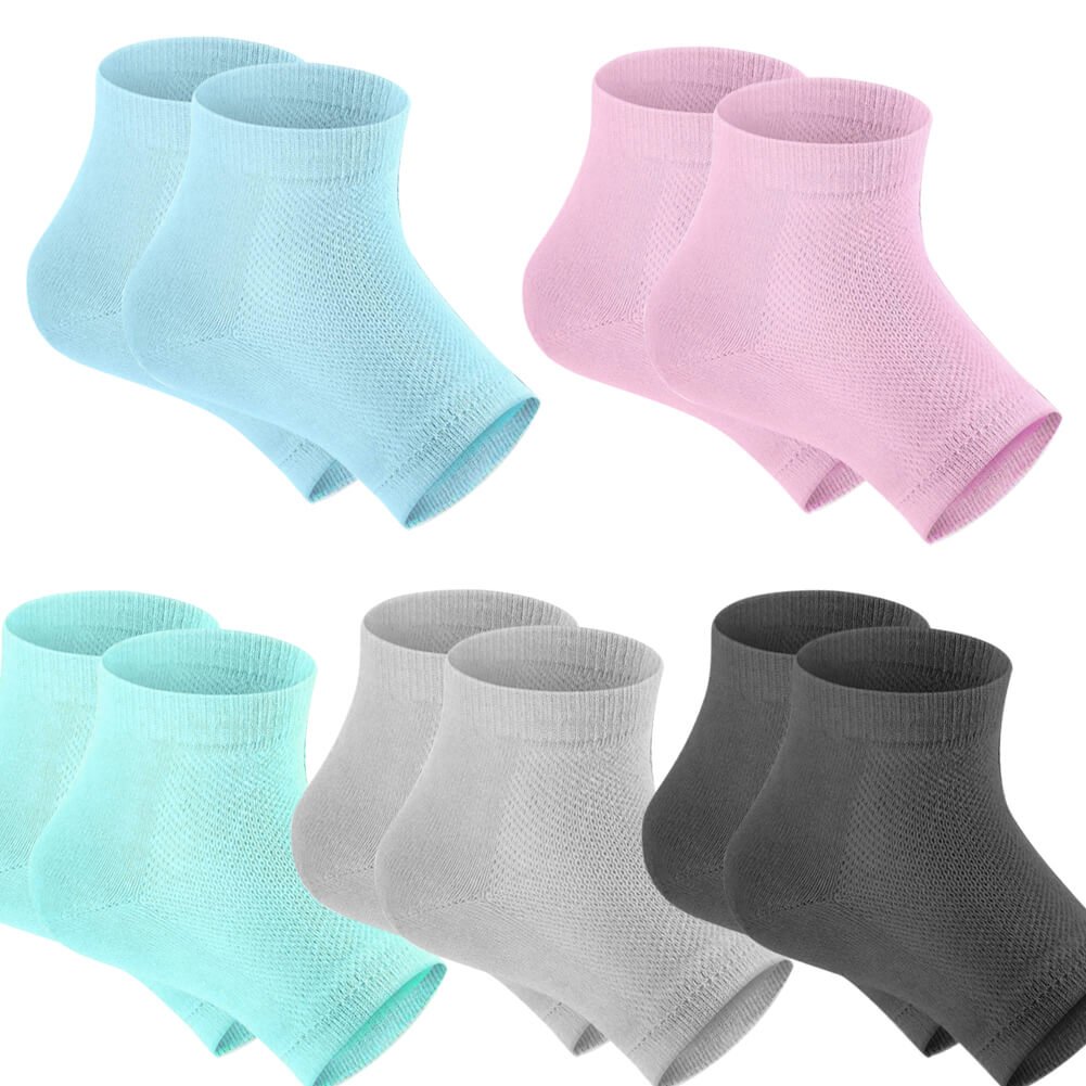Selizo 5 Pairs Moisturizing Gel Heel Socks Open Toe Socks for Dry Hard Cracked Heels, 5 Colors