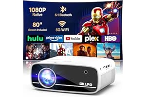 【Projector Screen Included】 4K Projector with WiFi 6 and Two-Way Bluetooth, Native 1080P Portable Outdoor Movie Projector wit