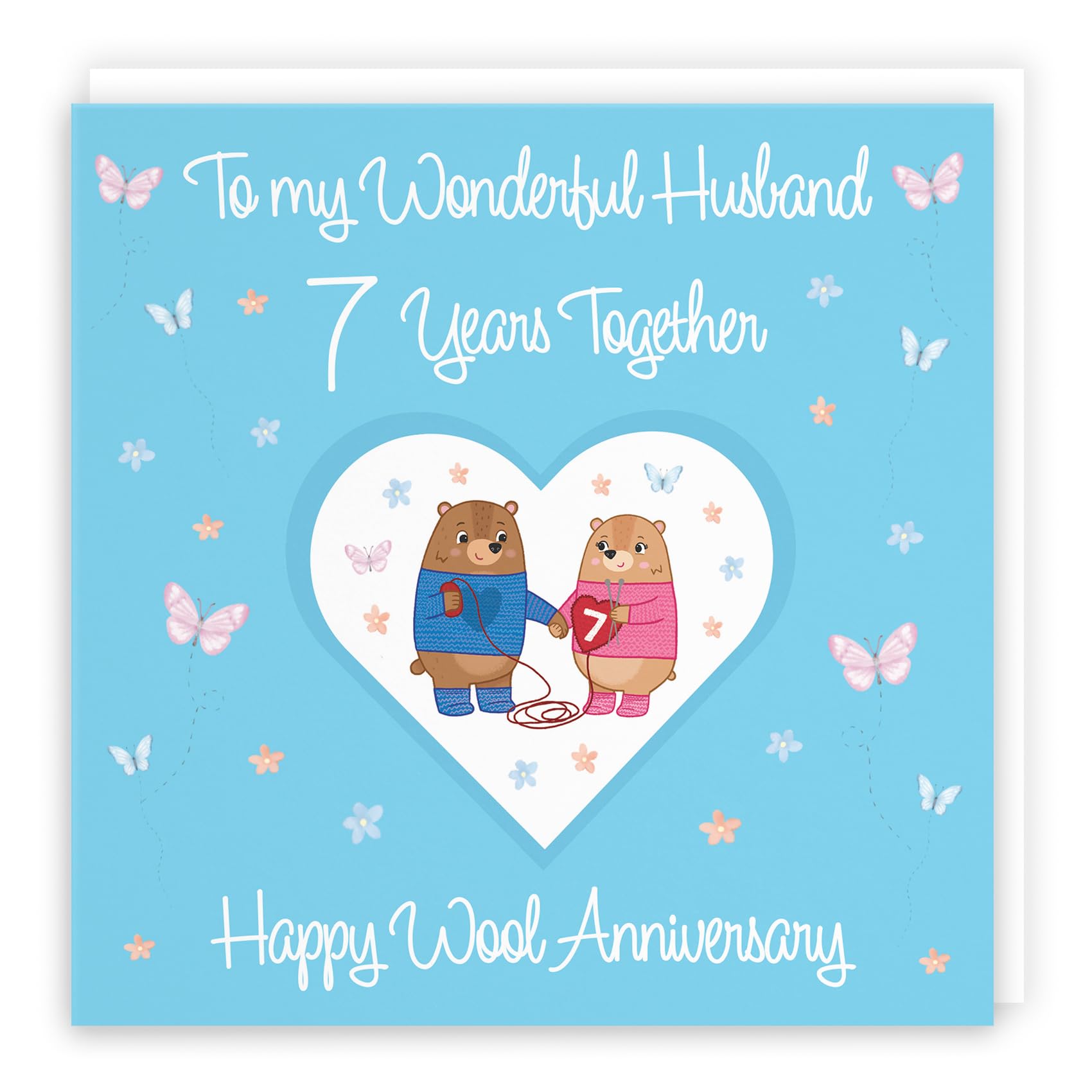 Hunts England - Husband 7th Anniversary Card - 7 Years - Wool Anniversary - Romantic Meadows - Fun Card - Seventh Anniversary Card For Husband — image 1