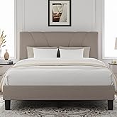 Novilla Queen Bed Frame with Headboard, Bed Frame Queen Size with Wood Slats Support,Linen Upholstered Adjustable Headboard, No Box Spring Needed, Heavy Duty Feet, Easy Assembly, Beige