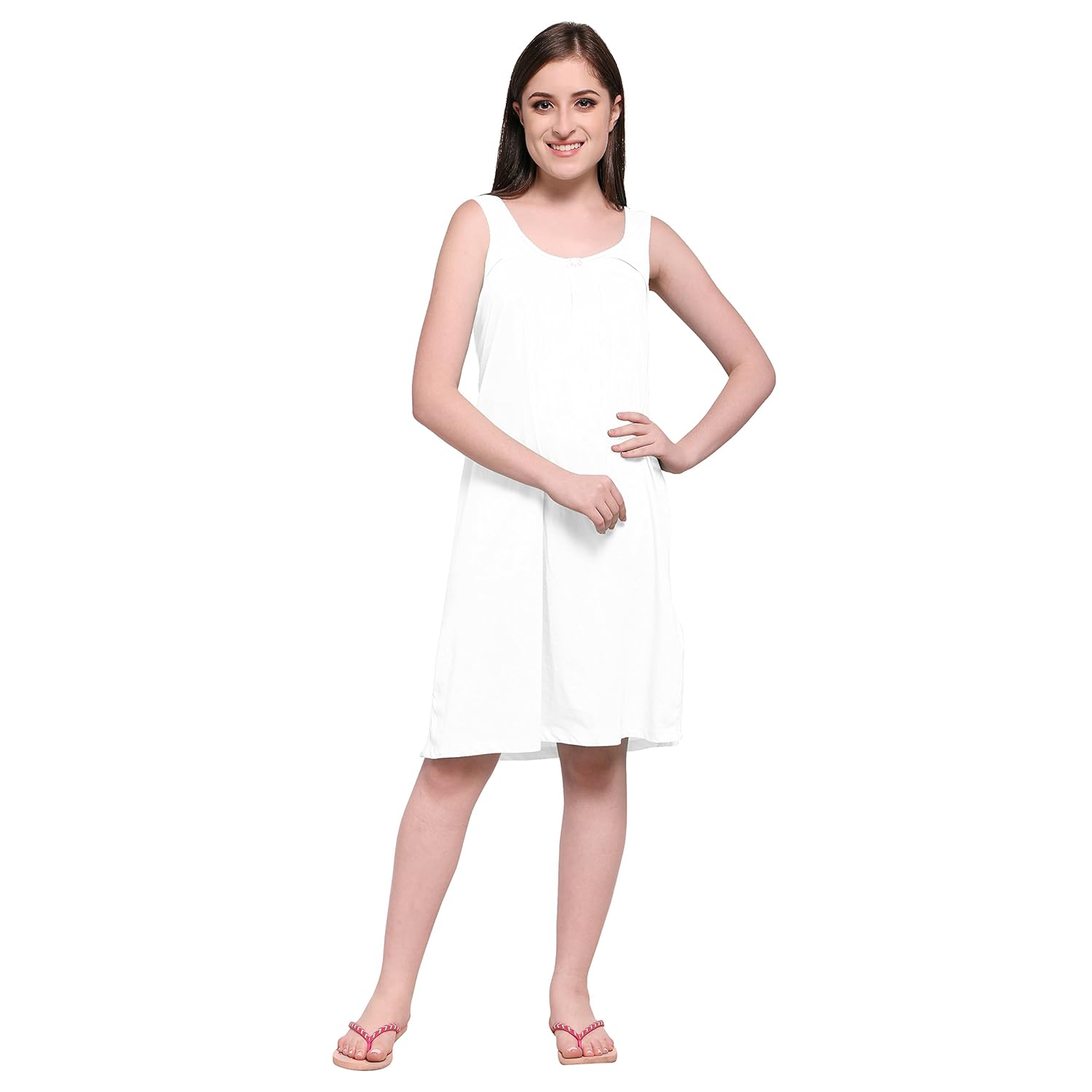 ziya pure cotton sleeveless knee-length short nighty
