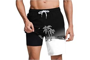 Mens Tie Dye Swim Shorts with Compression Liner 2 in 1 Swimming Shorts Lightweight Bathing Beach Shorts with Pockets
