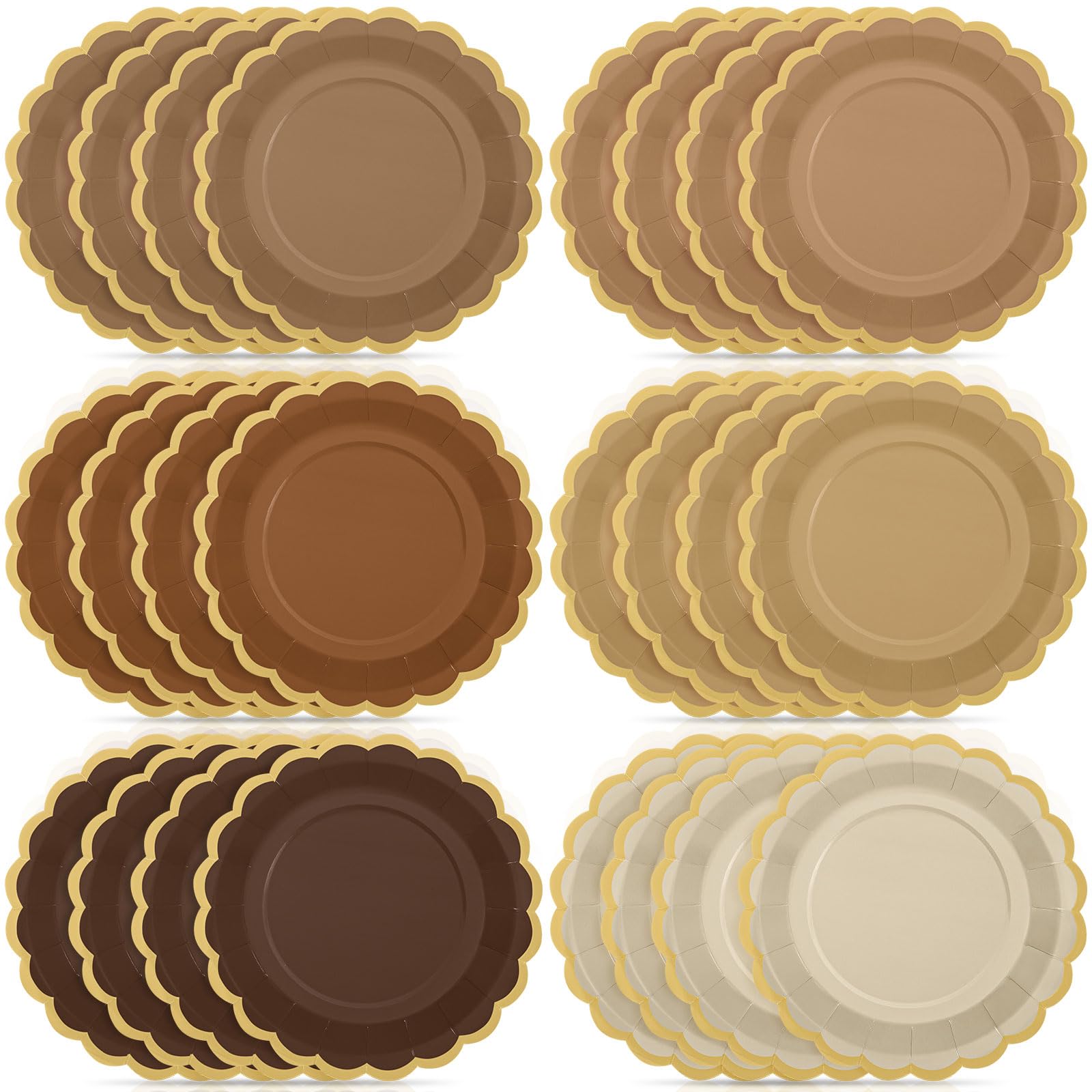 Photo 1 of Tiangrid 48 Pcs Brown Paper Plates 9 Inch Gradient Brown Scalloped Paper Disposable Dinner Dessert Plates for Birthday Wedding Bridal Party Supplies, 6 Colors