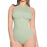 FeelinGirl Bodysuits Shapewear for Women Tummy Control Thong Body Shapers Seamless High Neck Racerback Tank Tops with Snap