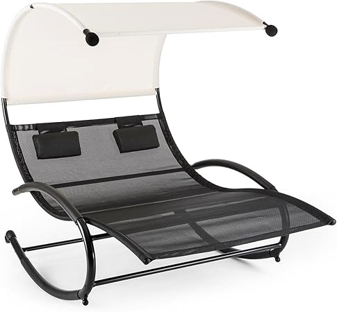Amazon De Blumfeldt Suncruise Gartenliege Mit Sonnendach Sonnenliege Schaukelliege Extrabreite Liegeflache Ergonomisch 2 Personen Polyester Pulverbeschichtet Max 200 Kg Schwarz Weiss