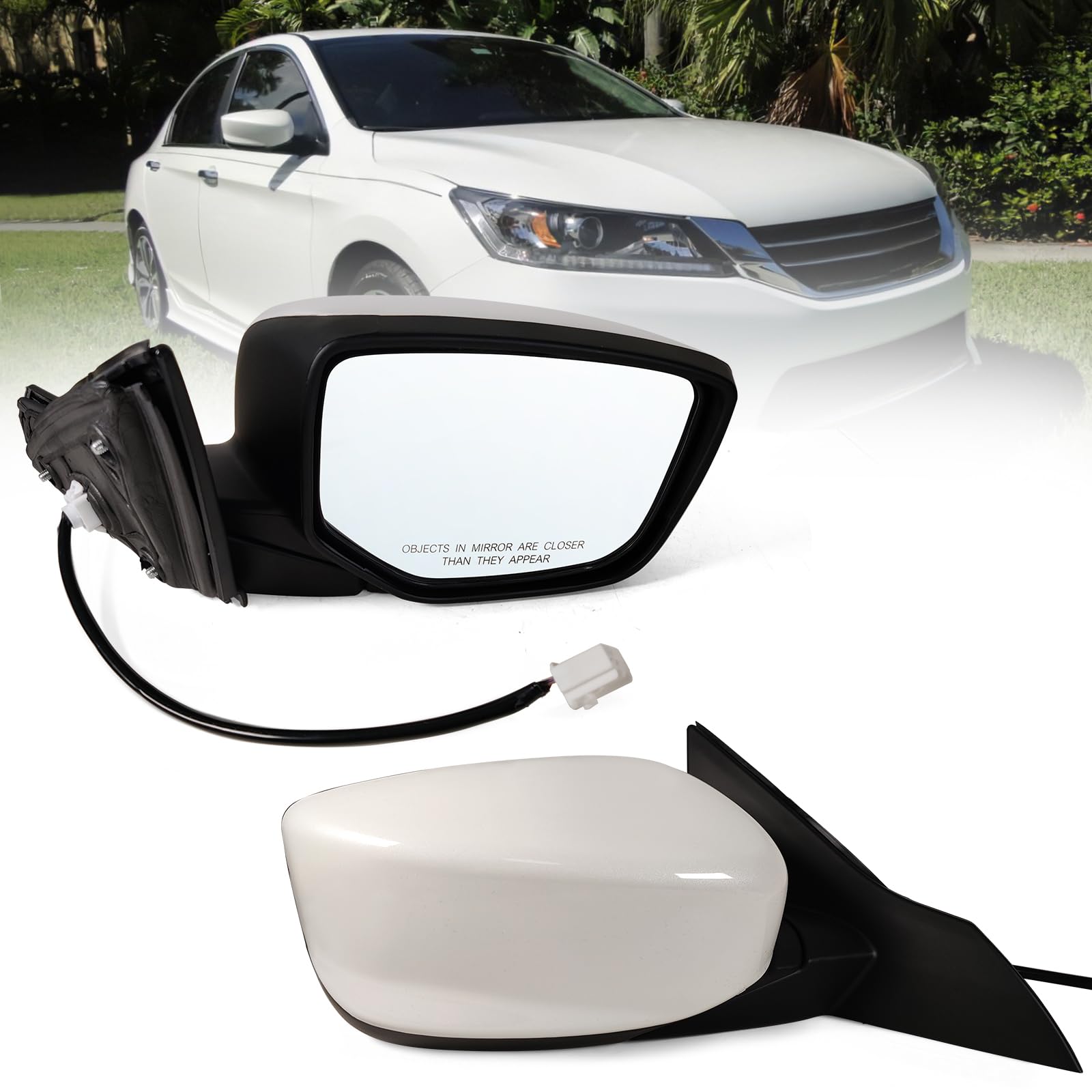 Photo 1 of Lqito Right Passenger side Mirror Fits 2013-2017 Honda Accord Sedan/Coupe with Power Glass without Heated without turn signals without Blind Spot Match White Replace 76208T2FA11 (3Pins)