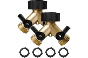 ENNSOO Garden Hose Splitter 2 Way, Y Heavy Duty Brass Connector Tap Splitter, Brass Garden Hose Adapter with 2 Extra Rubber Washers, Outdoor Hose Splitter, Zero Leaks, Connectors & Accessories, 2 Pack