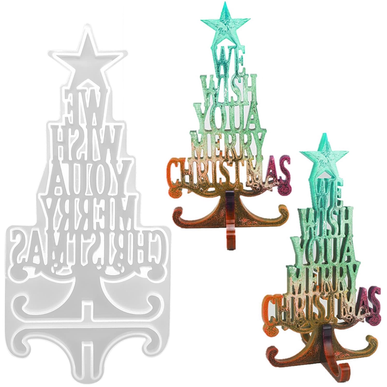 We Wish You A Merry Christmas Resin Mould Christmas Tree Letter Crystal Epoxy Resin Mold for Xmas Decoration Gift Resin Clay Craft DIY