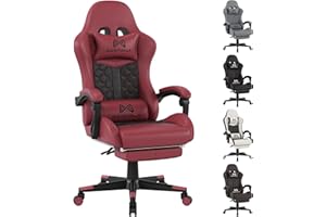 GAMTIMER Gaming Chair, Computer Office Chair with Footrest, 155° Reclining Chair, Ergonomic High Back Computer Chair with Headrest and Lumbar Support for Adults and Kids (Black-RED)
