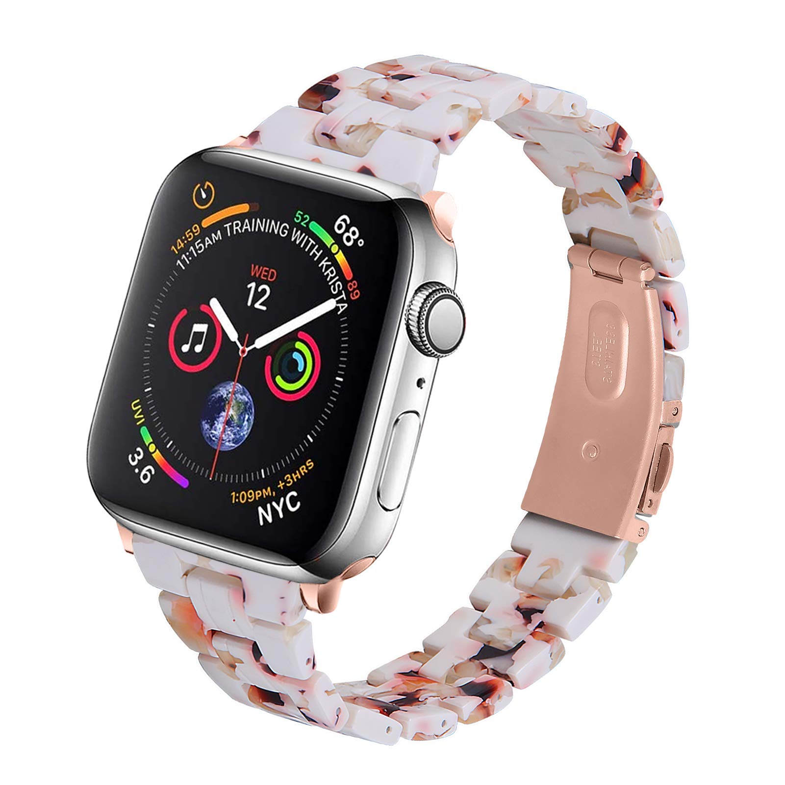 HOPO Compatible With Apple Watch Band Series Ultra 11 10 9 8 7 SE 6 5 4 3 2 1 Slim Lightweight Resin Strap Bracelet Wristband Replacement For iWatch Bands (Nougat White/Rose Gold,42/44/45/46/49mm)