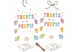 SerpizePaty 50Pcs Happy Easter Gift Tags, 3.3x2.1 Inch Easter Peeps Decorations with String, Treats for My Peeps Tags, Easter