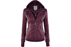 Made By Johnny Faux Leather Jacket Women Motorcycle Coat for Biker with Removable Hood
