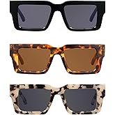 JM 3 Pack Oprah Style Reading Glasses for Women Men, Fashion Square Blue Light Blocking Readers