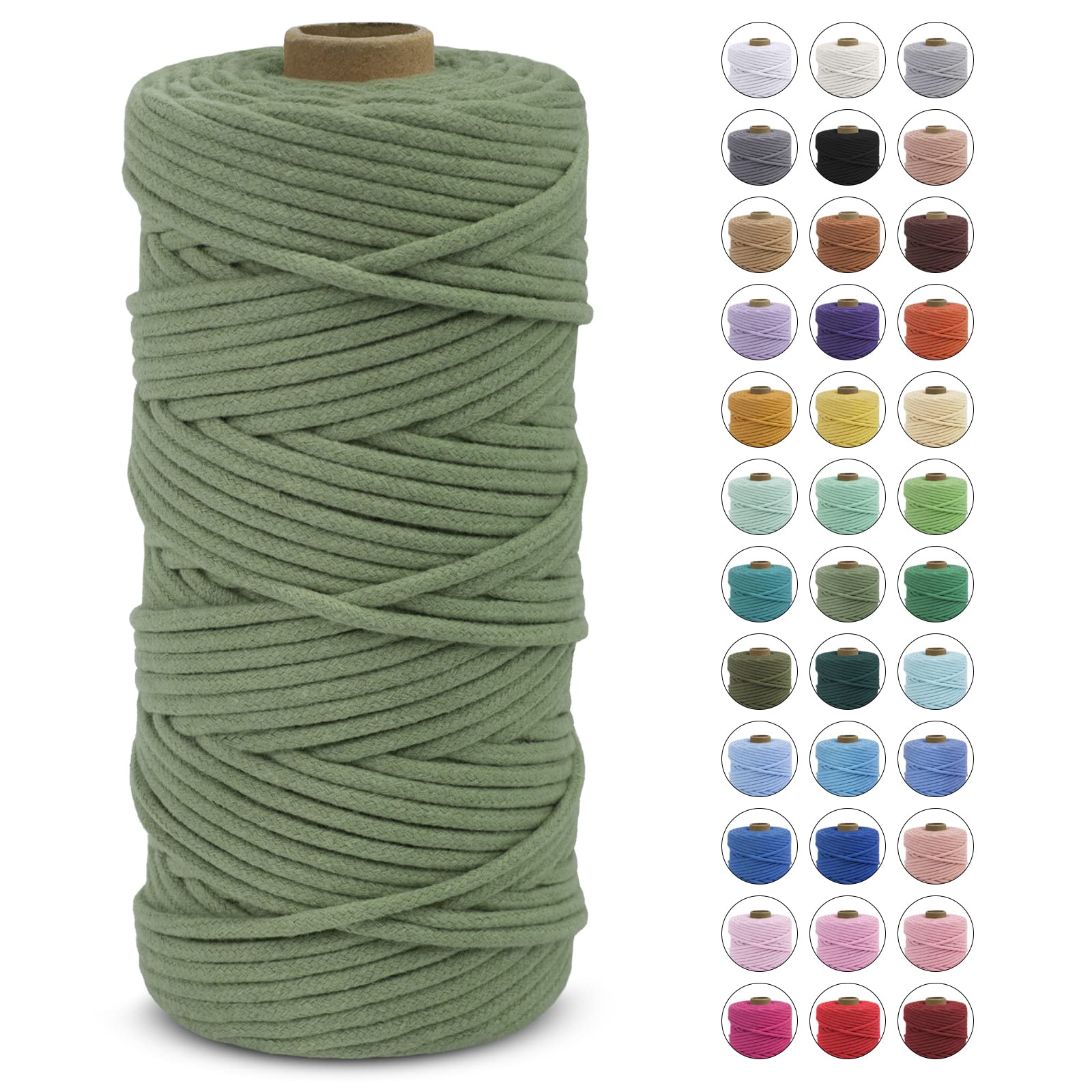 LEREATI Macrame Cord 3mm x 100m, Thick Macrame Rope Natural Cotton Cord Macrame Yarn, Craft Rope for Plant Hanger, Wall Hanging, DIY Crafts, Decorations (Fruit Green)