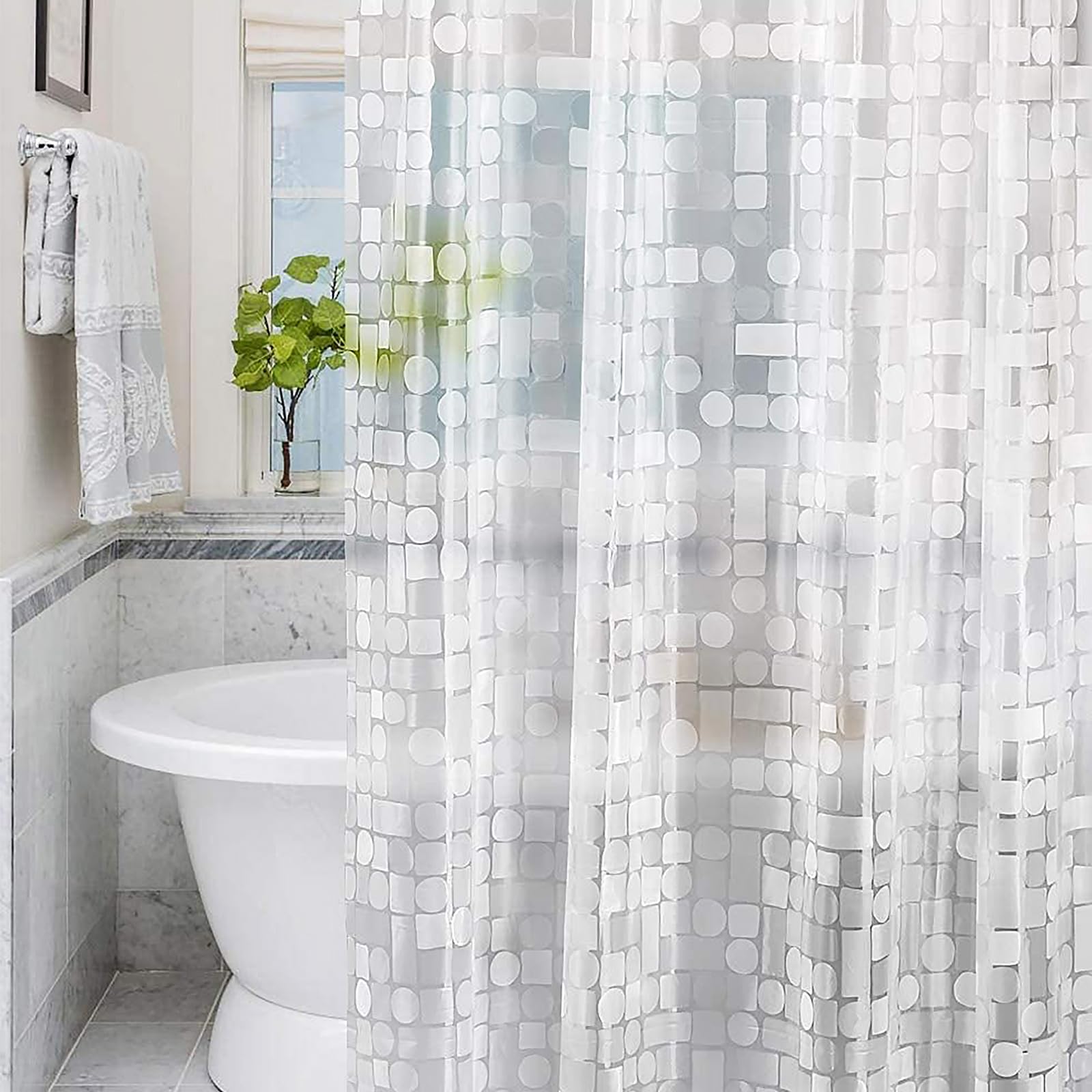 Minicoco EVA Bathroom Shower Curtain Mould Proof Resistant Wet Room Waterproof Shower Curtain with 12 Hooks, 180 x 180 cm (Geometric) — image 1