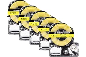 LC-4YBW SC12YW Black on Yellow 12mm 0.47" Refill Label Tape Compatible for Epson LabelWorks LW400 LW300 LW500 LW600P LW700 LW