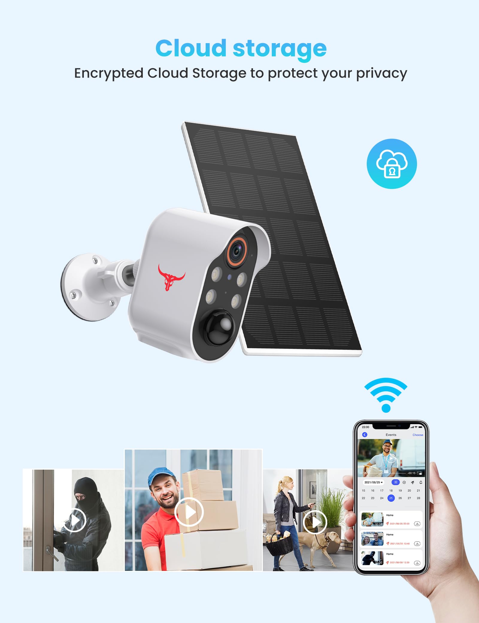 Aiwit 1080p Solar Security Camera, Wireless Indoor/Outdoor Surveillance Bullet Cam, AI Human Detection, Live View, Night Vision, 2-Way Audio, Real-Time Alerts, Cloud Storage