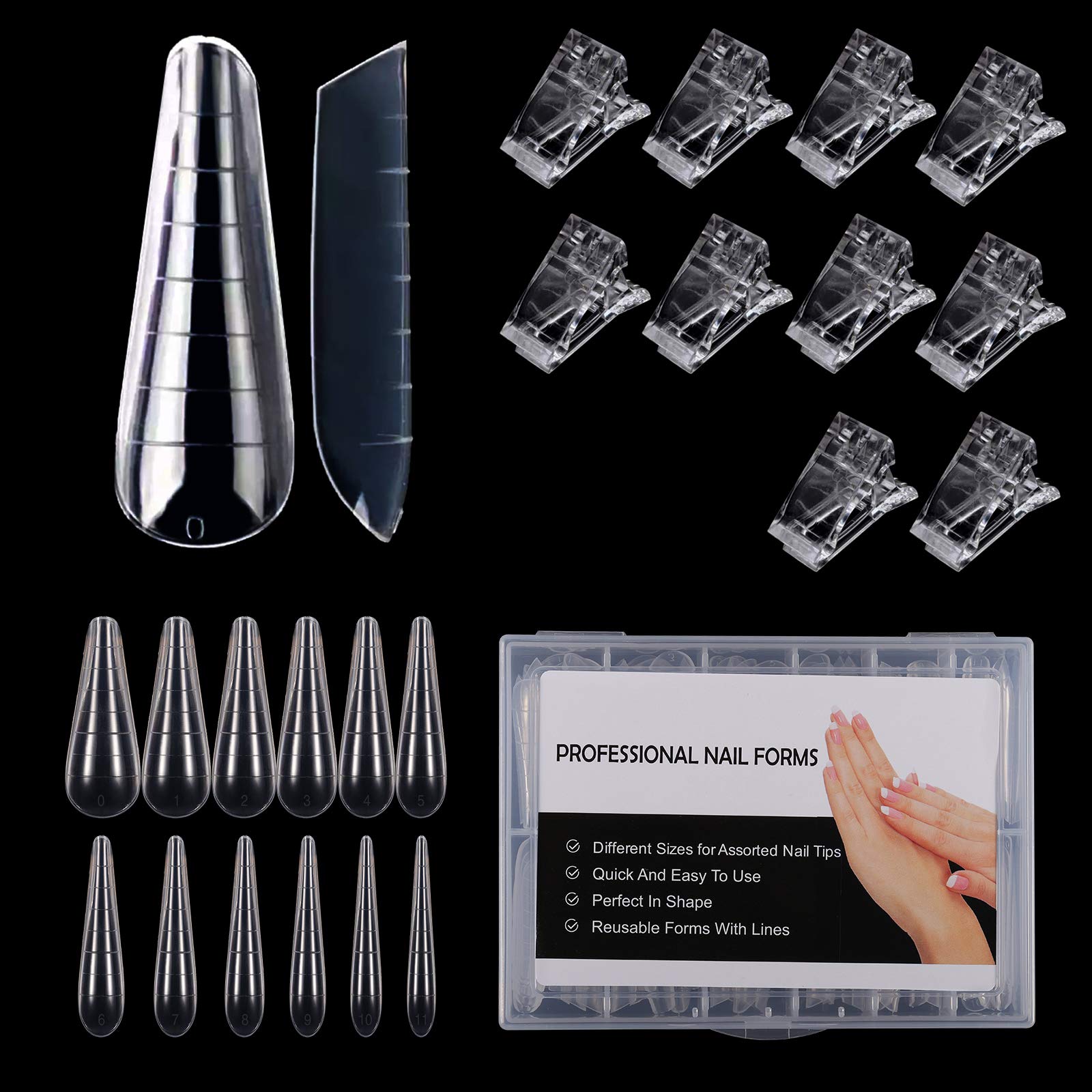 BNG Dual Forms For Nail System 120 PCS Flat Square Full Cover Poly Nail Gel Extension Mold Tips with 10 Pcs Clips, Mold D