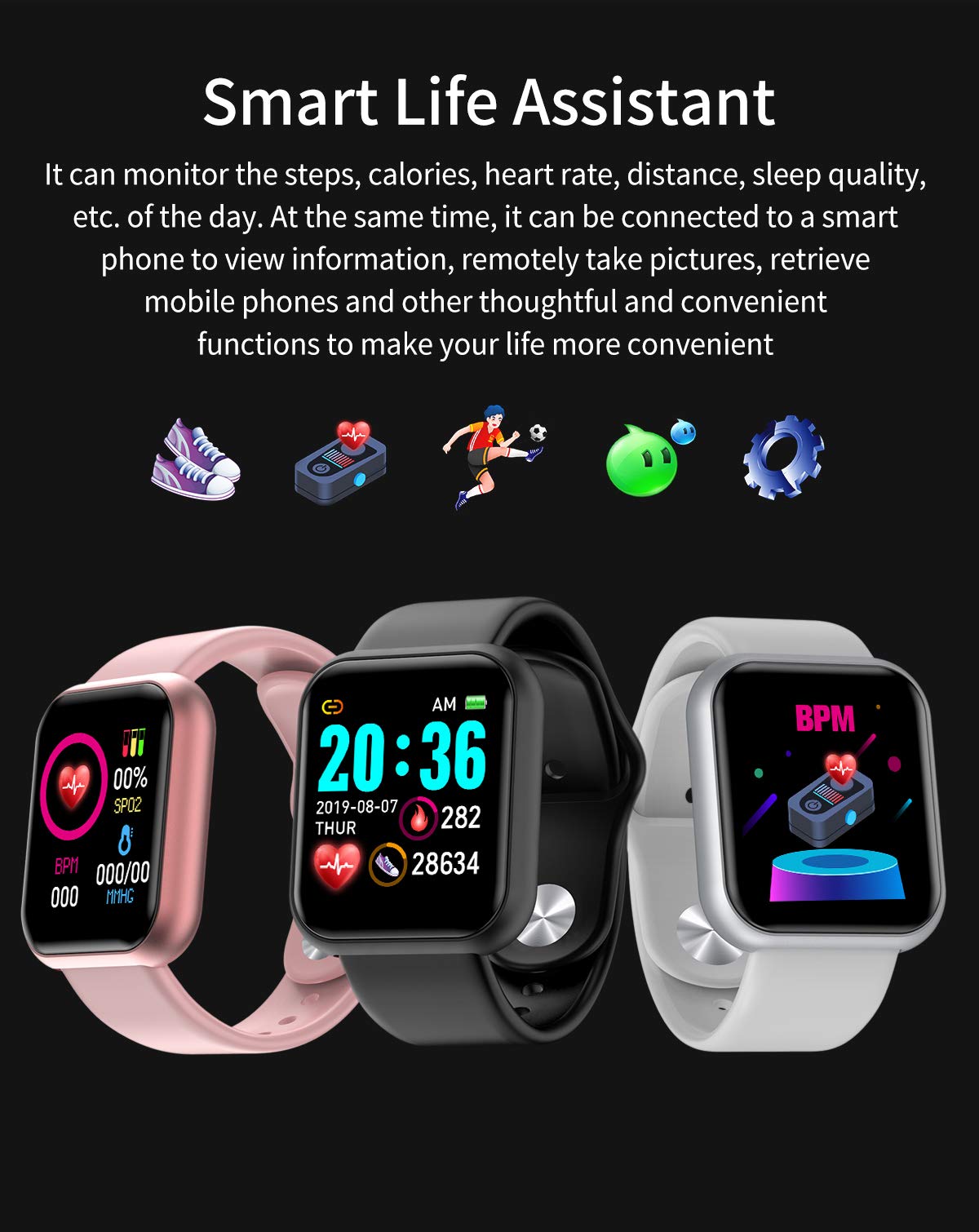 LIOPIO L18 Smartwatch Fitness Watch Hommes Femmes Étanche Smart Watch Moniteur de Fréquence Cardiaque Montre-Bracelet Podomètre Smartband Activity Tracker (Noir)