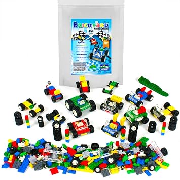 Wheels, Tires, and Axles - 459 Pieces Building Bricks Compatible Set by Brickyard Building Blocks - Includes Steering Wheels, Windshields, and Colorful Brick Building Chassis Pieces (459 pcs)