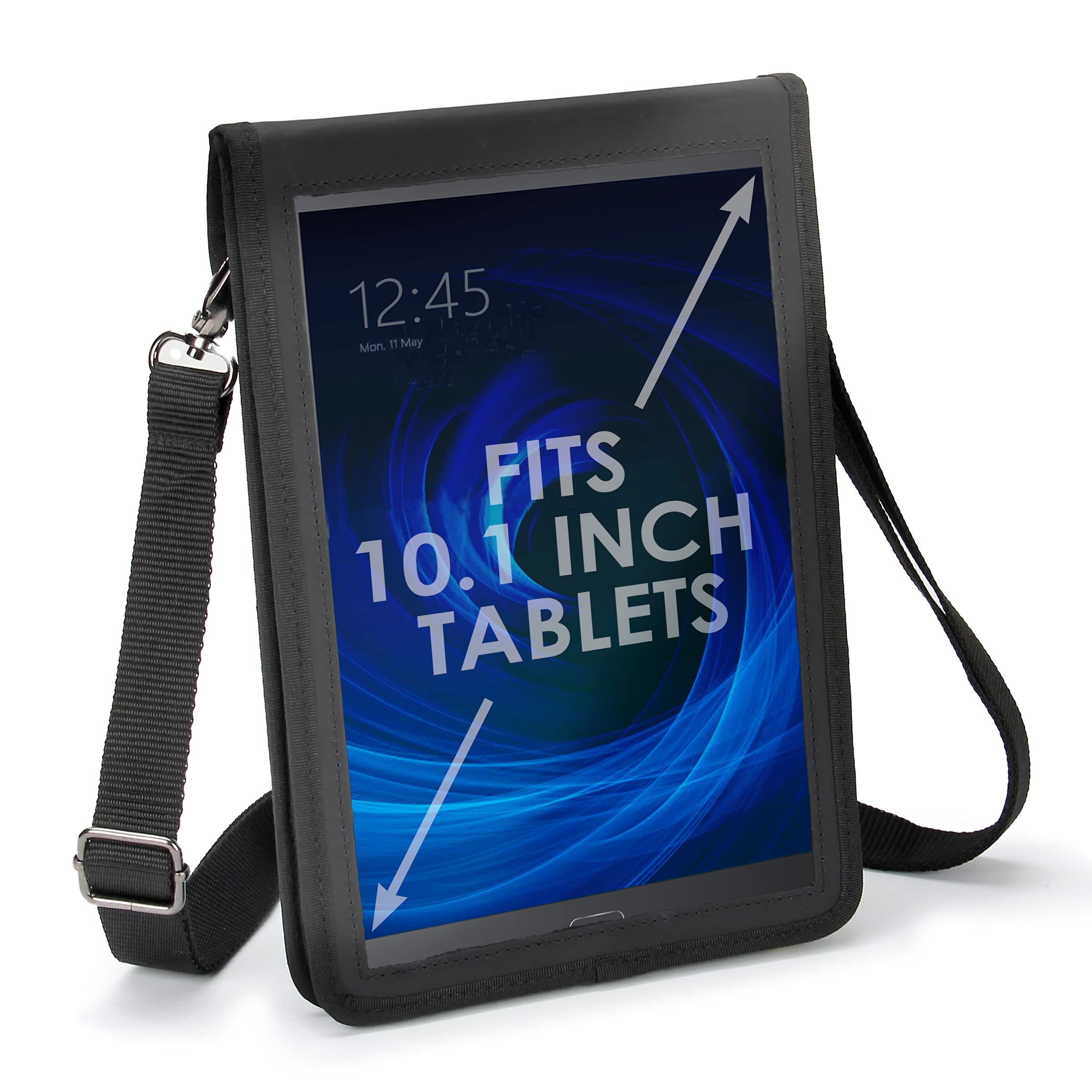 USA Gear 10" Tablet Case - Tablet Holder with Shoulder Strap Compatible with Apple iPad, Samsung Galaxy Tab A, and Microsoft Surface Go (Black)