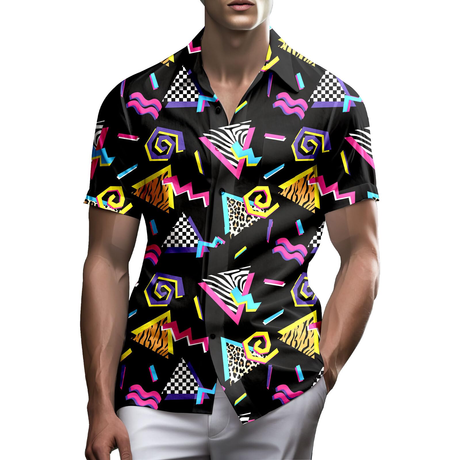 80s 90s EURO \"n・ken\" cuba design shirt Amazon.com: Vodetik Men's 80s 90s Shirts Cuban Collar