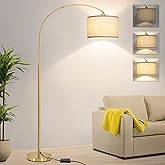 Gold Arc Floor Lamp, Dimmable Floor Lamp for Living Room, Mordern Standing Light with Adjustable Lamp Head, Tall Pole Lamp Ov