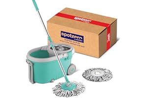 Spotzero Spin Mop and Bucket with Wringer Set and Wheels, 360 Spinning Mops System with 2 Microfiber Refills and Extendable Handle, Floor Cleaning System for Home by Milton (mapa para limpiar el piso)