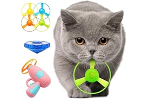 Svemei Cat Fetch Toy, Interactive Flying Cat Toy with 1 Light Up Spinning Tops, 1 LED Flying Propellers and 4 Flying Propellers, Dog Cat Kitten Tracks Toy for Training Hunting Chasing(Pink)
