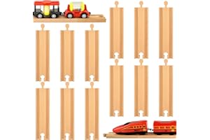 12 Pieces Wood Train Tracks Expansion Straight Wooden Train Tracks 6 Inch Wood Train Track Accessories Compatible with Most T