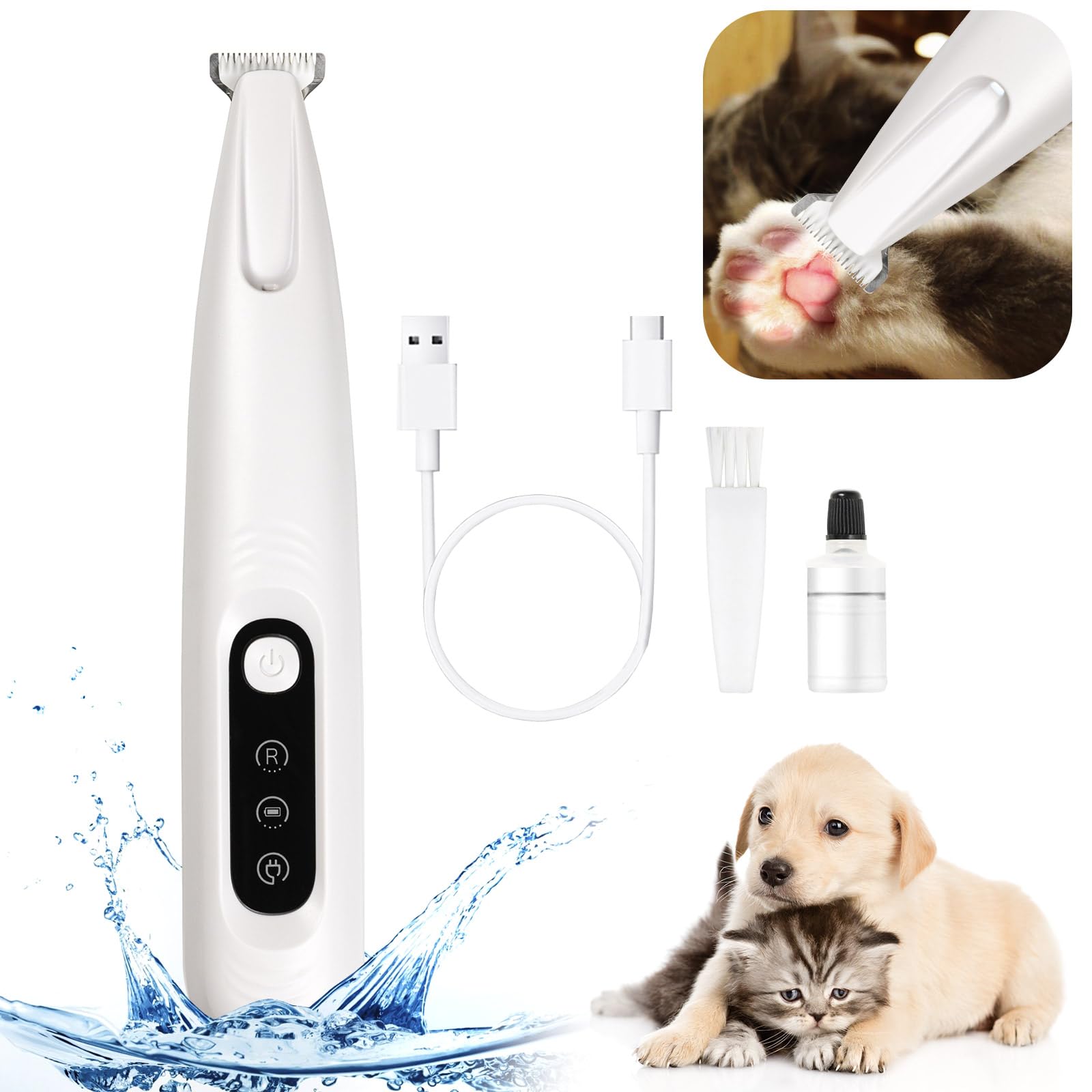 Upgrade Dog Paw Trimmer,Waterproof Rechargeable Pet Paw Trimmer,Dog Clippers with LED Light,Low Noise Pet Shaver for Dogs Cats