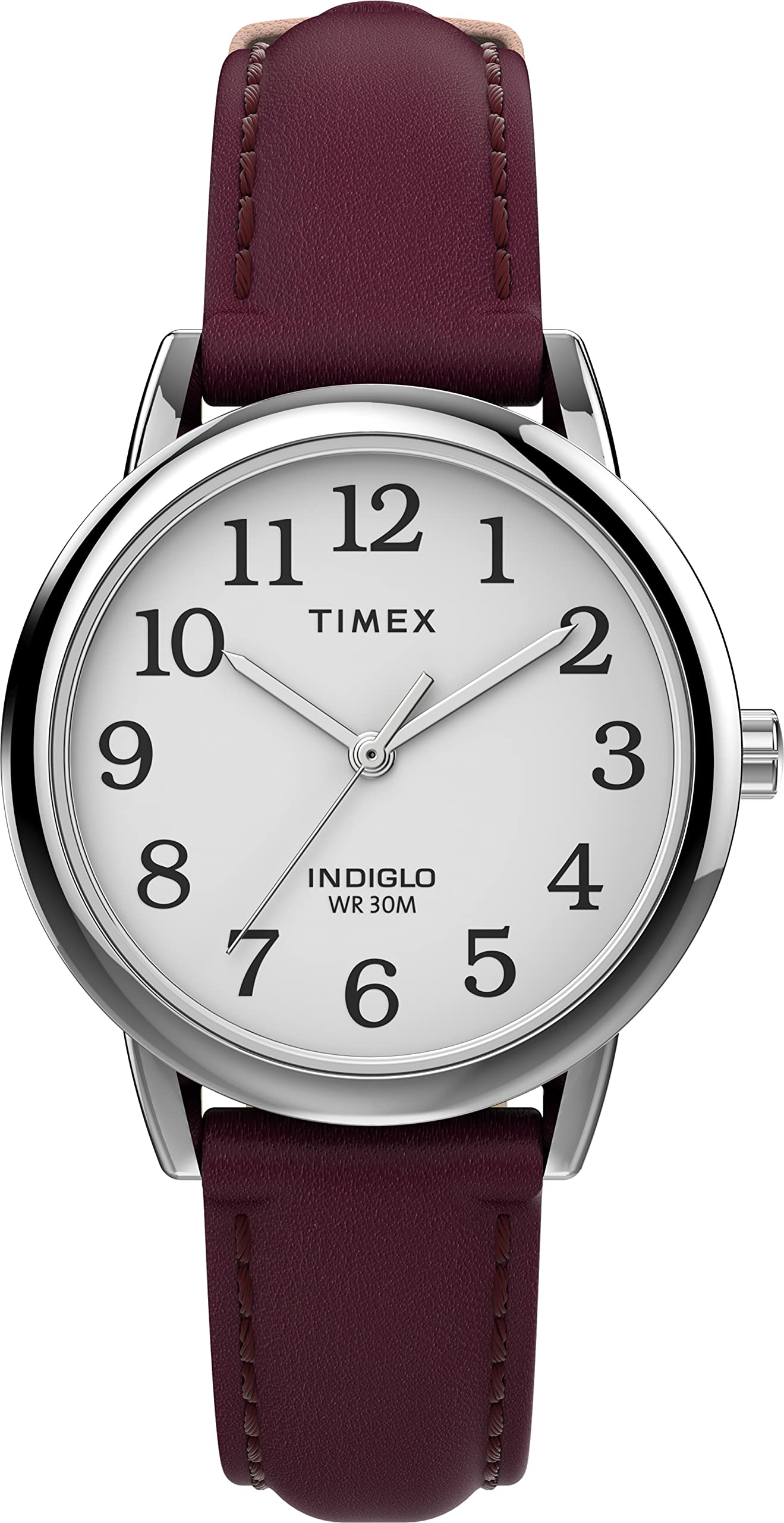 Timex Easy Reader Women's 30mm Burgundy Leather Strap Watch TW2U96300