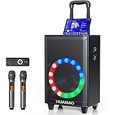 Large Bluetooth Karaoke Speaker with 2 Wireless Microphones, 11 Speaker System with 8800mAh Battery, Trolley PA System with Lights, Remote, FM/AUX/USB/TF, Bass & Treble Adjust, Ideal for Outdoor Party