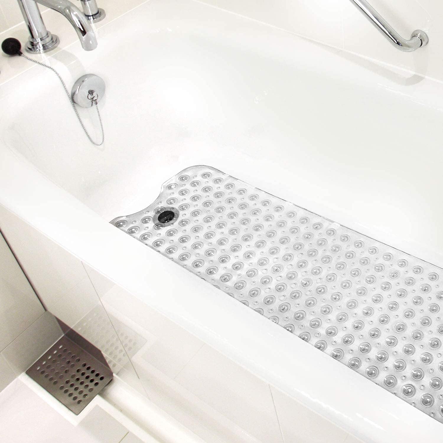 HealthSmart Antimicrobial Bath Mat with Non-Slip Suctions and Drain Holes, Extra Long, Clear: Health & Personal Care