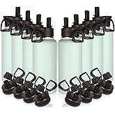 Volhoply 32 oz Insulated Water Bottles Bulk 8 Pack with Straw Lid & Spout Lid,Stainless Steel Sports Water Bottle,Double Wall Vacuum Cups,Leakproof Wide Mouth Metal Flask for Hiking,Camping(Fog,8)