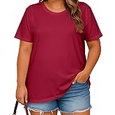 LINKDEER Women's Plus Size Crew Neck Short Sleeve T-Shirt Summer Lightweight Tops for Women Casual Loose Tees Soft