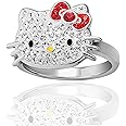 SALLY ROSE Sanrio Hello Kitty Womens Ring Size 5 - Silver Plated Crystal Hello Kitty Ring - Hello Kitty Jewelry Officially Licensed
