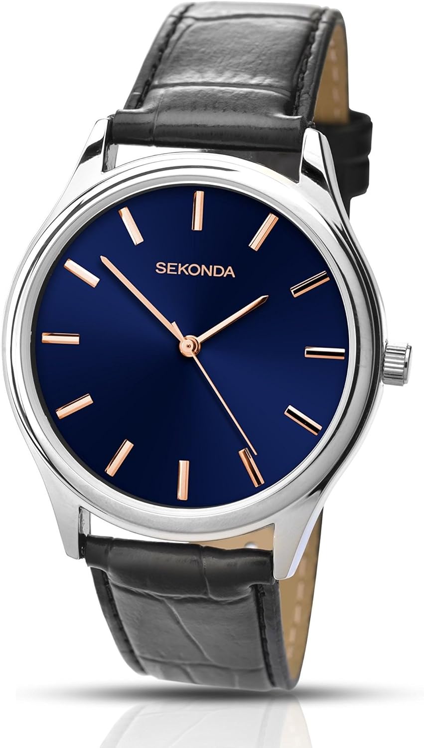 Sekonda Men's Quartz Watch with Blue Dial Analogue Display and Black PU