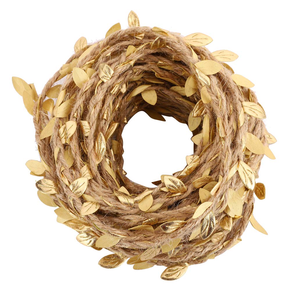 Fydun Artificial Vine Fake Foliage Leaf Simulation Rattan DIY Garland Decoration for Wedding Garden Party Home (10m)(Gold)