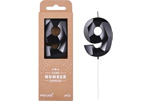 PHD CAKE 2.76 Inch Crystal Black 9 Number Birthday Candles, Black Number Candles, Cake Number Candles, Party Celebration